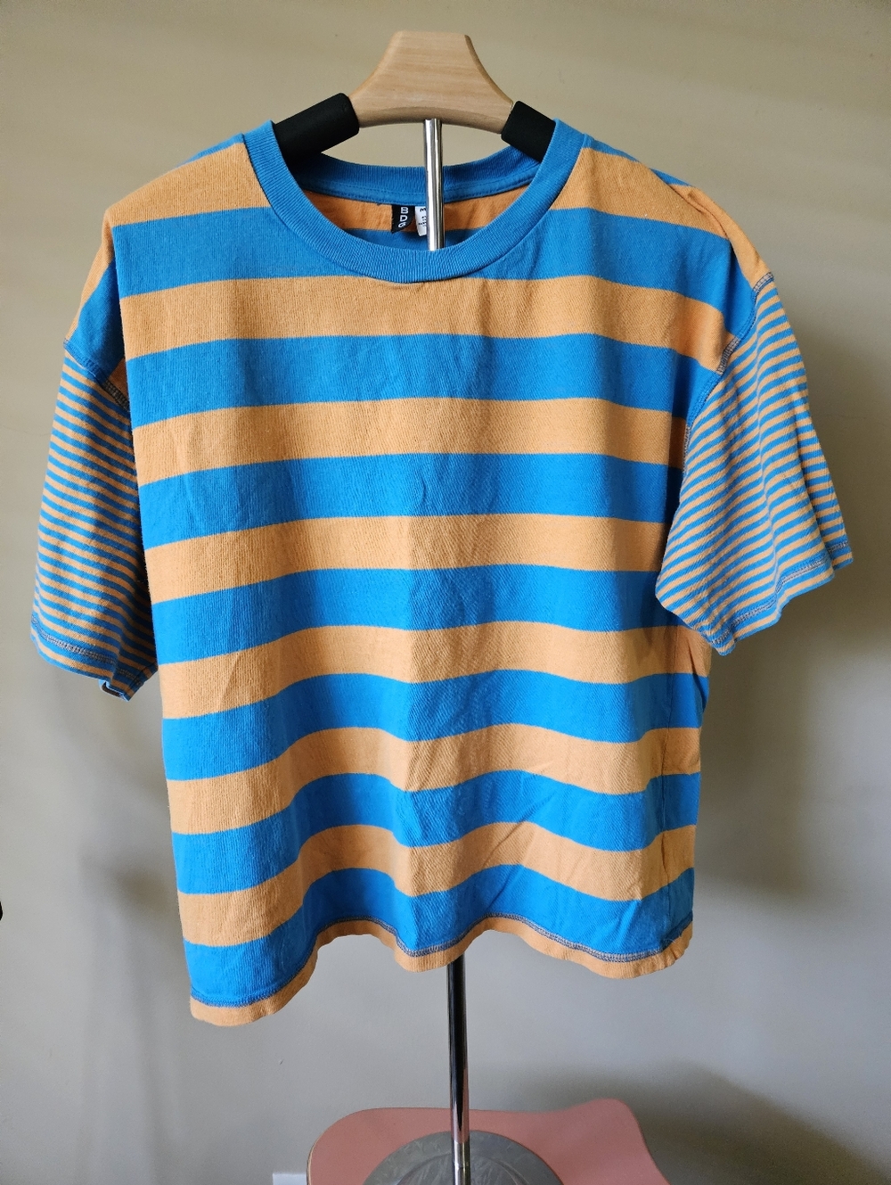 BDG Urban Outfitters Boston Oversized Striped Ringer Tee - Blue/Orange - Size M